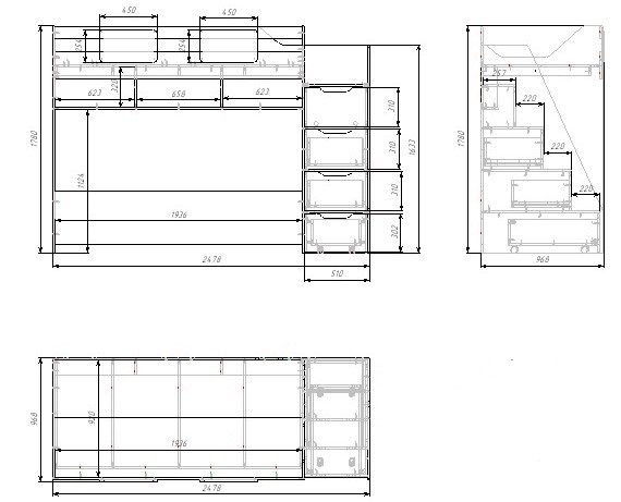 Кровать-чердак Мозаика + кровать Двушка (вяз швейцарский) 190х90 от Династия Kids