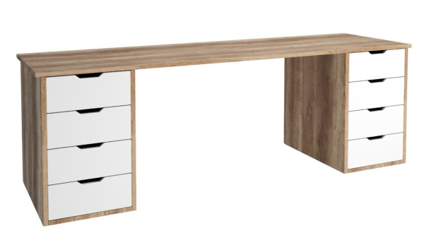 Стол Дуэт 2000 мм (две тумбы) дуб каньон + белый. Столешница 22 мм