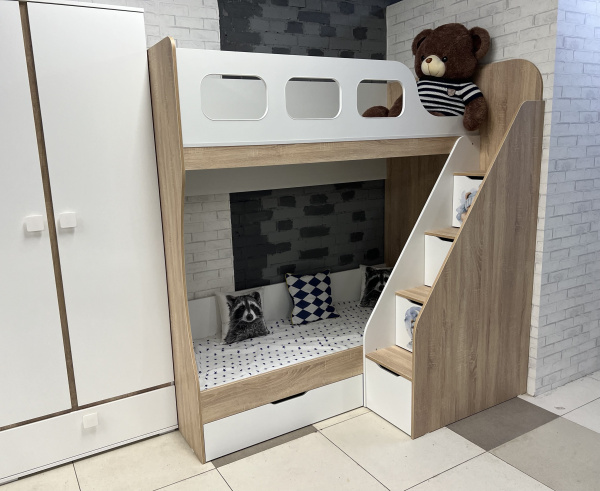 Кровать 2-х ярусная Умка-6 (дуб сонома+белый) 190х80  от Династия Kids