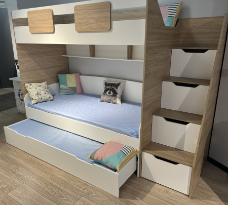 Кровать-чердак Мозаика + кровать Двушка (вяз швейцарский) 190х90 от Династия Kids