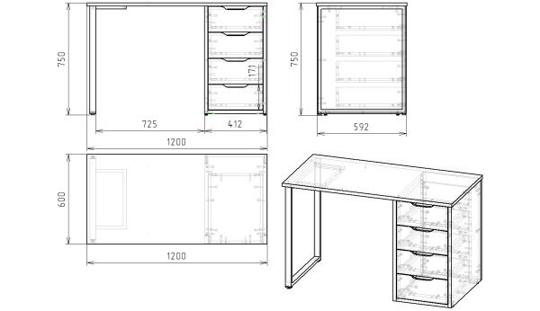Стол Соло 1200 мм (цвет белый + опора белая)  от Династия Kids