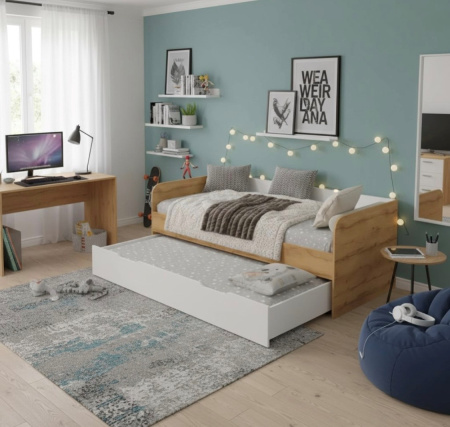 Кровать 2-х ярусная Дабл 190х90 +180х80 (дуб золотистый + белый)  от Династия Kids