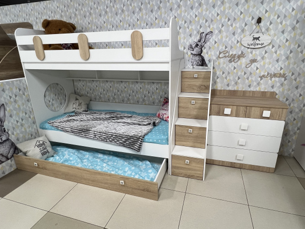 Кровать Фортуна-3 (корпус дуб сонома + фасады белые) 190х80 от Династия Kids