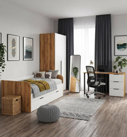 Шкаф 2-х дверный Брайт Золотистый (внутри штанга + ящик) от Династия Kids