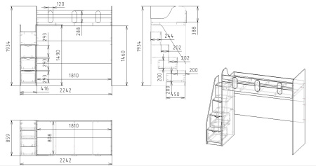 Кровать-чердак 180х80 Уют-2 (цвет белый) от Династия Kids