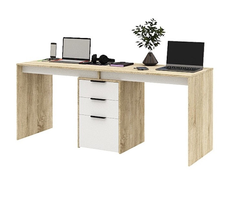 Стол для 2 детей Тандем 1800 мм (корпус дуб сонома + фасады белые) от Династия Kids