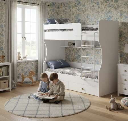 Кровать 2-х ярусная Омега (велюр + белый) 190х80 от Династия Kids