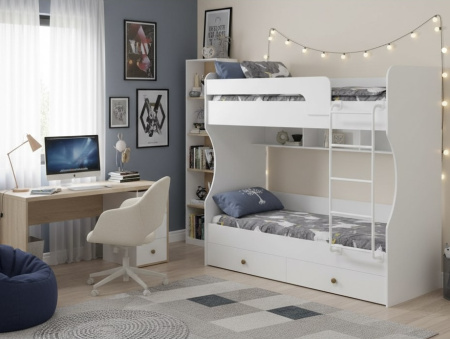 Кровать 2-х ярусная Омега (велюр + белый) 190х80 от Династия Kids