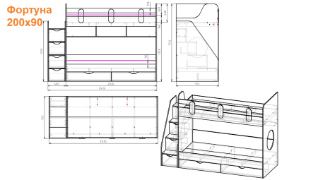 Кровать двухъярусная Фортуна 200х90 (цвет белый) от Династия Kids