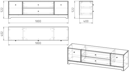 Тумба-комод 1800 мм Норд-1 (цвет белый)  от Династия Kids
