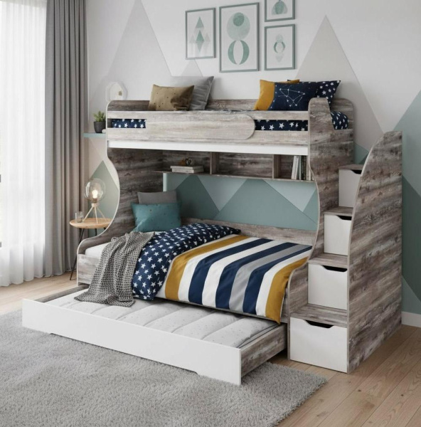 Кровать БИГ 120х200 (бетон пайн + белый)