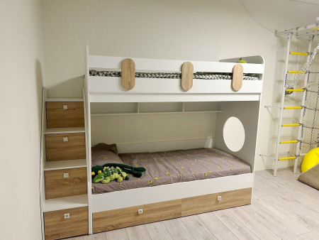 Кровать двухъярусная Фортуна-2 (дуб сонома + белый) 180*80 от Династия Kids