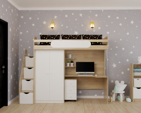 Кровать-чердак Колледж-2 (цвет белый) 200х90  от Династия Kids