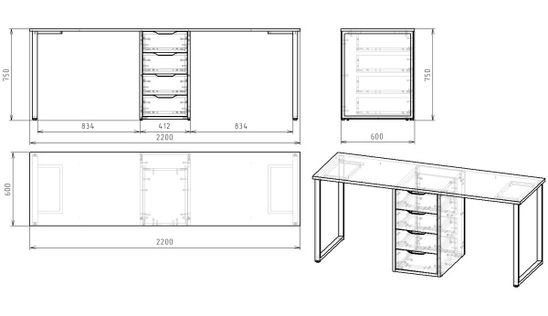 Стол Дуэт 2200 мм (белый + опоры белые). Столешница 22 мм от Династия Kids