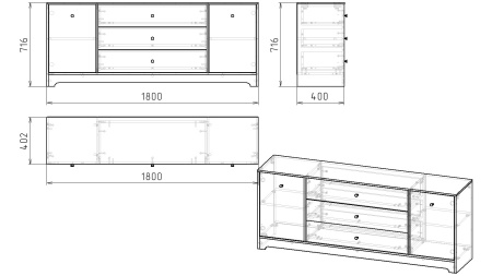 Тумба-комод Норд-2 (цвет белый) 1800 мм от Династия Kids