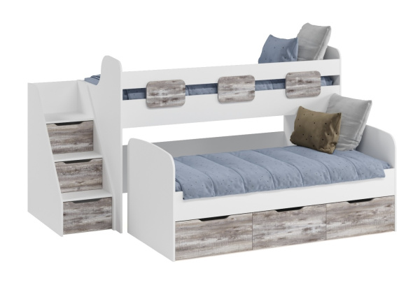Кровать двухъярусная Городок (бетон пайн + белый) от Династия Kids