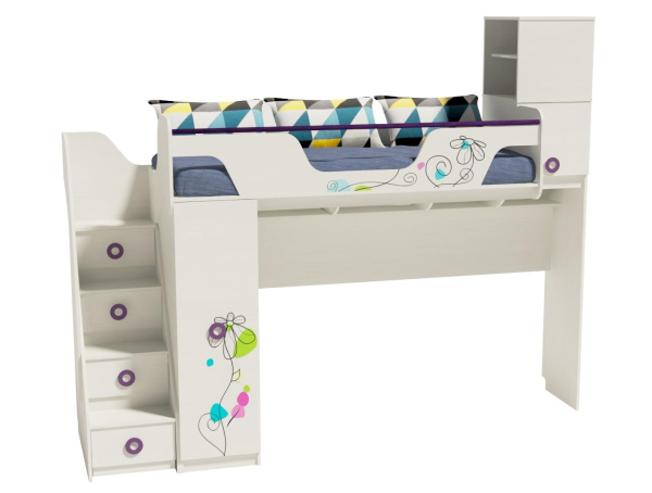 Кровать-чердак 190х80 коллекции Цветы-4 New  от Династия Kids